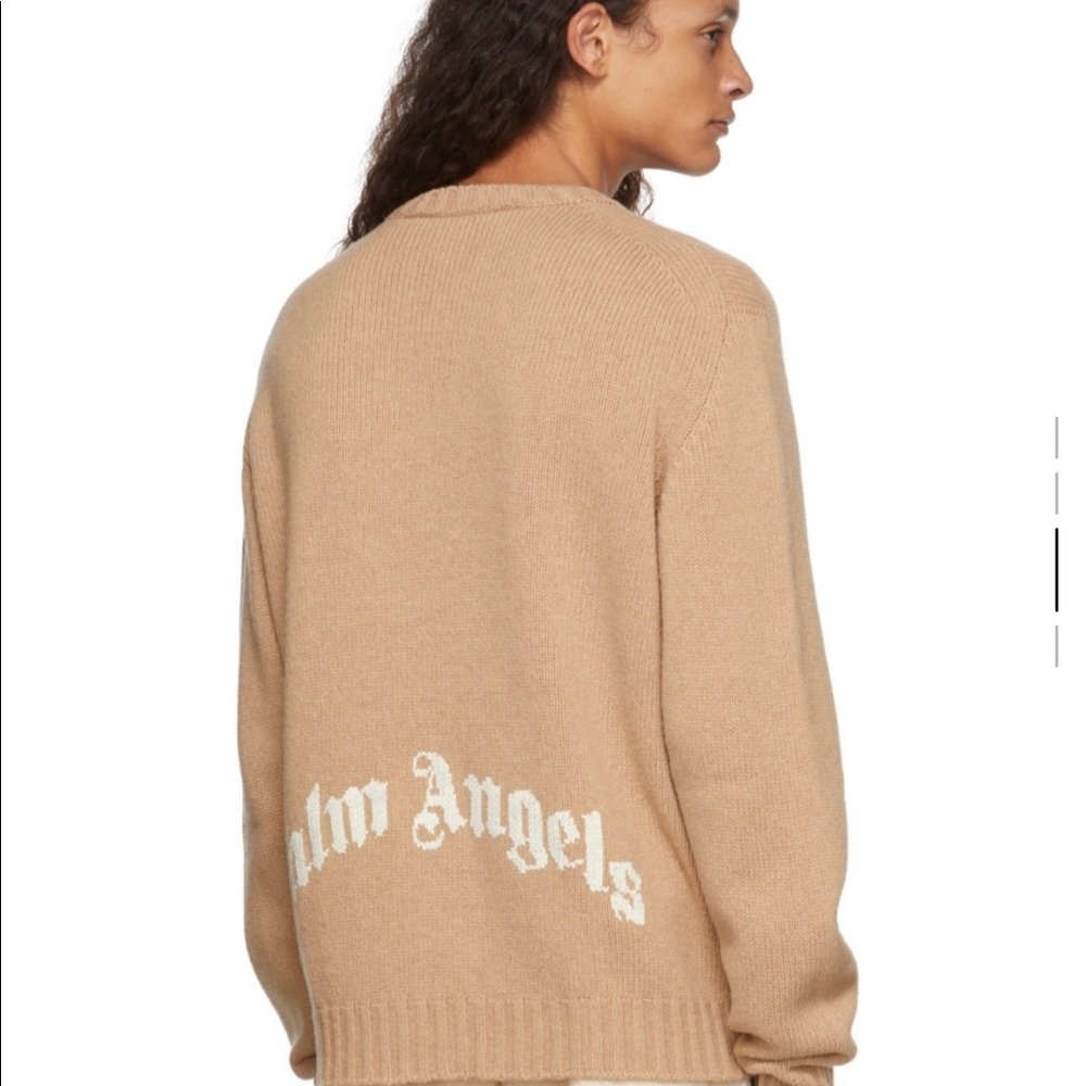 PALM ANGELS CURVED LOGO BLEND KNIT SWEATER